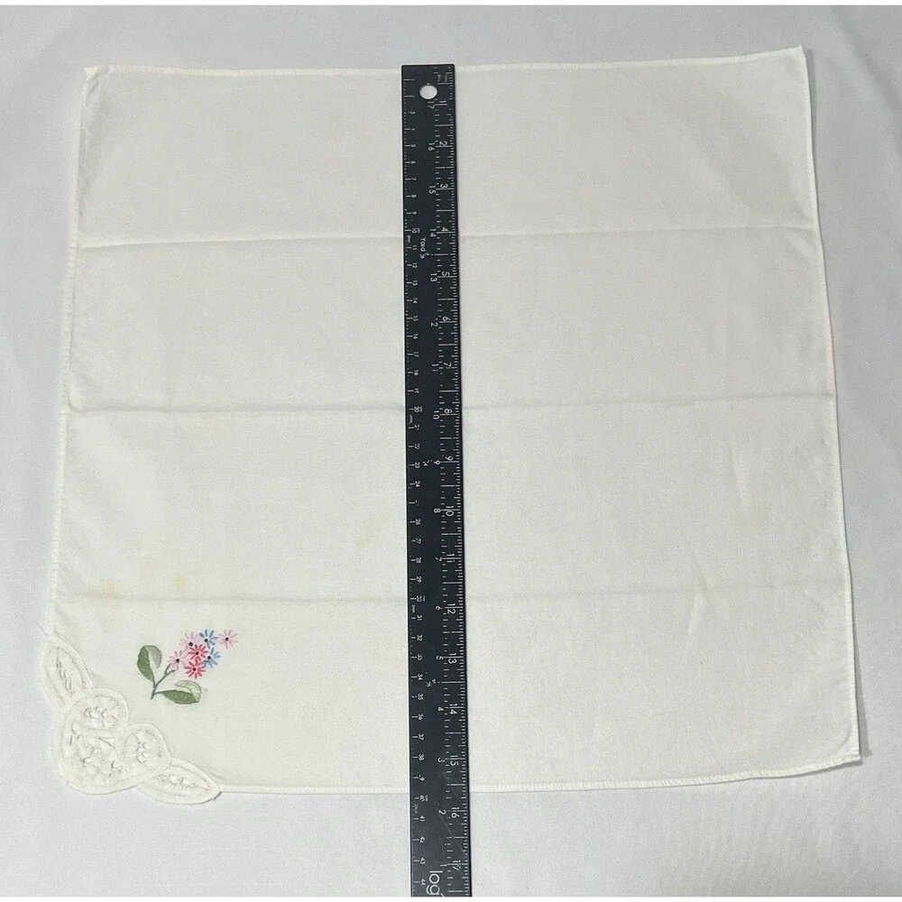 Vintage Hanky Handkerchief Dollie Floral Embroidery Lace Grandma Handmade LN